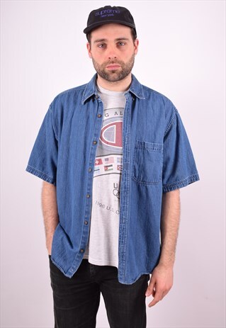MENS VINTAGE DENIM SHIRT LARGE BLUE 90S
