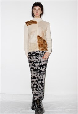 90s Grunge Y2k Patchwork Faux Fur Leather Cream Cardigan