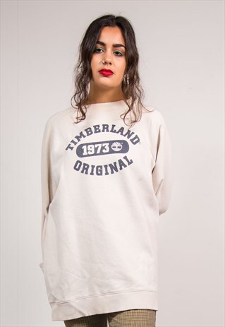 90'S VINTAGE BEIGE OVERSIZE TIMBERLAND SWEATSHIRT JUMPER