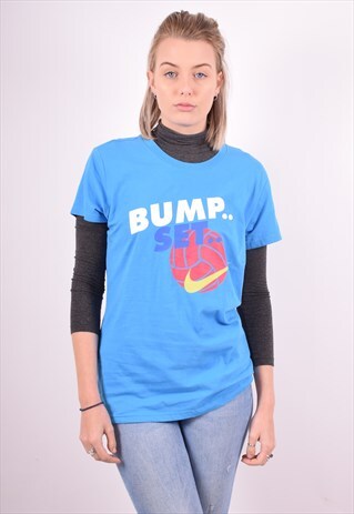 NIKE WOMENS VINTAGE T-SHIRT TOP LARGE BLUE 90S