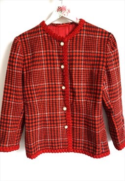 Vintage 90s Check Blazer Jacket Coat Tweed Outwear