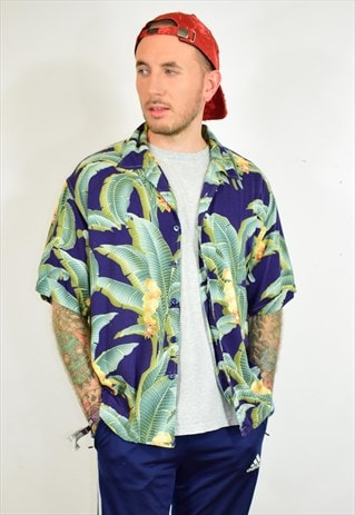 VINTAGE 90S NAVY HAWAIIAN FESTIVAL SHIRT