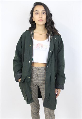 VINTAGE 90S GREEN HOODED WAX JACKET