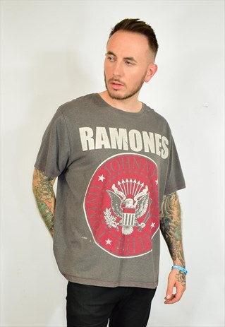 RETRO THE RAMONES GREY GRAPHIC PRINT FESTIVAL T SHIRT