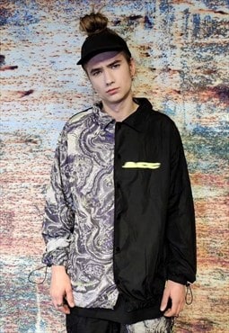 Abstract track jacket contrast 2 color sports top in black