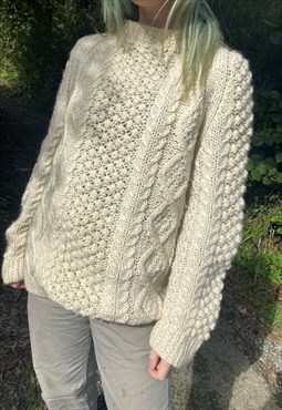 Vintage Size XL Chunky Knitted Aran Wool Jumper in Cream