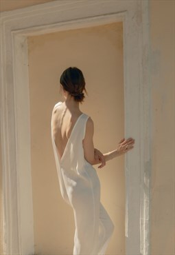 Silk jumpsuit with deep back neckline