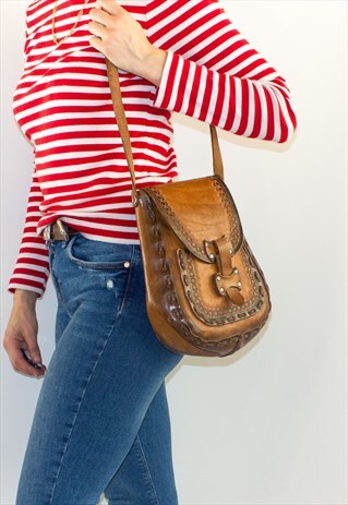 VINTAGE 70'S BOHO LEATHER HANDBAG