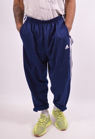 ADIDAS MENS VINTAGE TRACKSUIT TROUSERS LARGE BLUE 90S