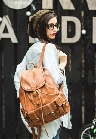 VINTAGE LEATHER RUCKSACK (BROWN)