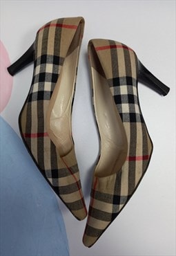 00's Vintage Heel Shoes Tartan Check Beige