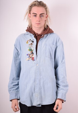 MENS VINTAGE DENIM SHIRT MEDIUM BLUE 90S