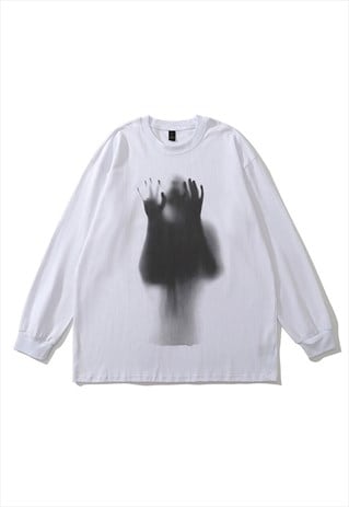 Grunge t-shirt Gothic ghost long sleeve top in white 