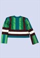 GREEN STRIPED CROPPED OPEN SHOULDER PAD OCCASIONAL JACKET