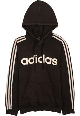 Vintage 90's Adidas Hoodie Striped Sleeves Spellout Black