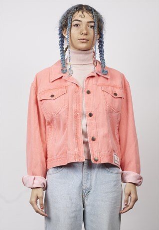 VINTAGE 90'S LAURA BIAGIOTTI PINK CROPPED DENIM JACKET