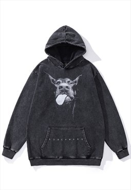 Doberman print hoodie Y2K dog jumper vintage top acid grey