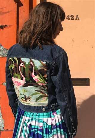 FRANKIE. DENIM JACKET REWORKED WITH VINTAGE TAPESTRY