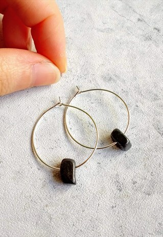 MINI HEMATITE GEM STONE HOOP EARRINGS