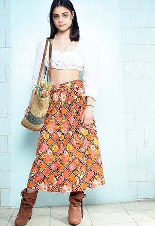 VINTAGE 70S BOHO MAXI MOD SKIRT FESTIVAL FLORAL HIPPIE