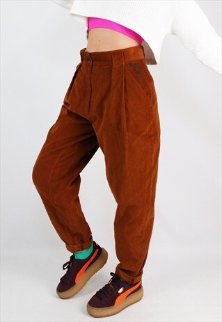 VINTAGE 80'S HIGH WAIST BROWN CORDUROY MOM JEANS