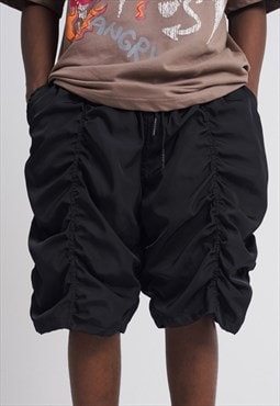 Distressed utility shorts pleated cropped skater pants black