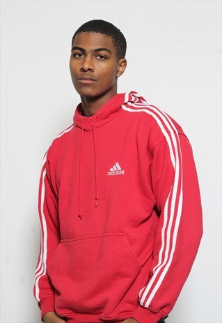 VINTAGE ADIDAS 3 STRIPE LOGO HOODIE RED