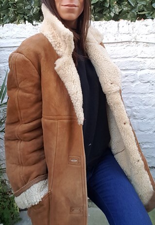VINTAGE 80S BROWN SHEEPSKIN SHEARLING COAT