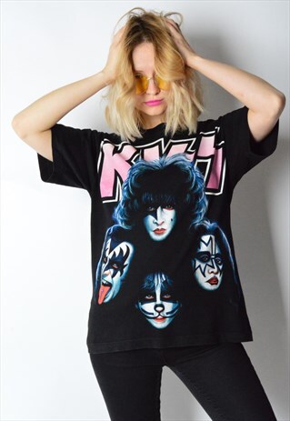 VINTAGE 90S KISS BLACK ROCK BAND T-SHIRT
