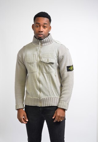 VINTAGE RARE STONE ISLAND KNITTED ZIP-UP SWEATSHIRT
