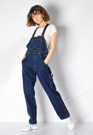 VINTAGE 90S BLUE GRUNGE DENIM DUNGAREES PETITE