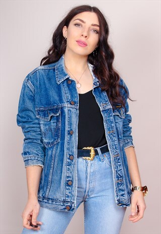 VINTAGE 90S WRANGLER DISTRESSED RIPPED DENIM JACKET