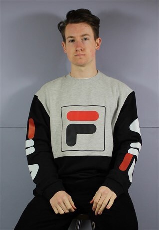 VINTAGE FILA CREWNECK SWEATSHIRT IN BLACK AND GREY WITH PRIN