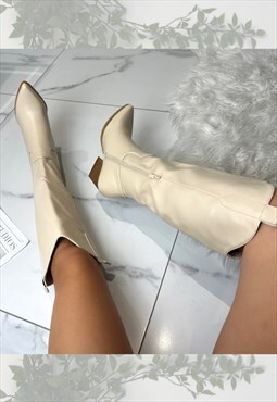 Cowboy Boots Cream Knee high Western Cowgirl boots