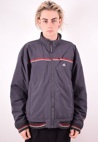ADIDAS MENS VINTAGE PADDED JACKET LARGE GREY 90S