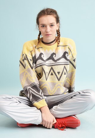 80'S RETRO OVERSIZED CHUNKY ABSTRACT PATTERN KNIT JUMPER