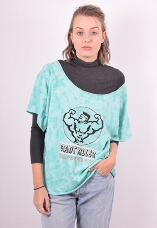WOMENS VINTAGE TOP BLOUSE XL GREEN 90'S