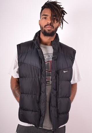NIKE MENS VINTAGE PADDED GILET LARGE BLACK 90S