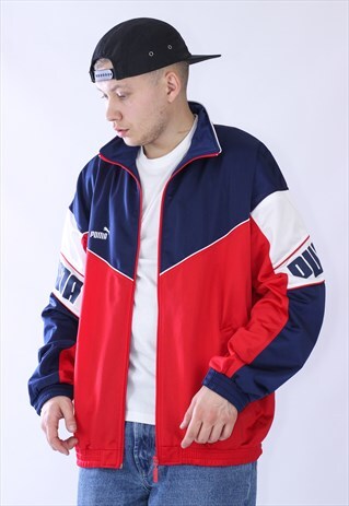 VINTAGE MENS PUMA DOUBLE LOGO TRACK TOP JACKET