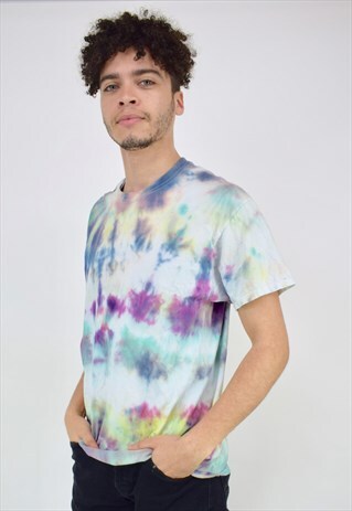 VINTAGE 90'S BLUE, PURPLE AND WHITE TIE DYE T-SHIRT