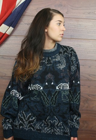 VINTAGE OVERSIZED ICELANDIC,PATTEREND,COSY KNIT JUMPER