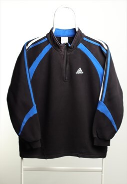 Vintage Adidas 1/4 zip Logo Sweatshirt Black Blue Size M