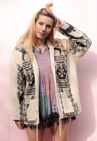 VINTAGE HIPPIE WOVEN BLACK & WHITE JACKET
