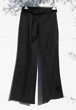 Deadstock black cotton mid rise wide leg belted pants
