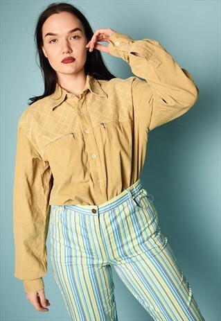 VINTAGE 90'S RETRO MINIMALIST CORDUROY OVERSIZED SHIRT TOP
