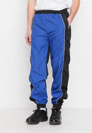 VINTAGE RETRO BLACK BLUE LINEA PRIMERO TRACK BOTTOMS JOGGERS