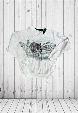 vintage wolf all over design sweatshirt 