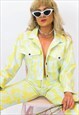 JUNGLECLUB CROP JACKET WITH BLUE AND YELLOW FLOWER PRINT