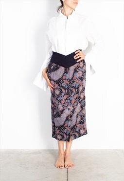 Women's Armani Blue Cotton Exotic Floral Skirt