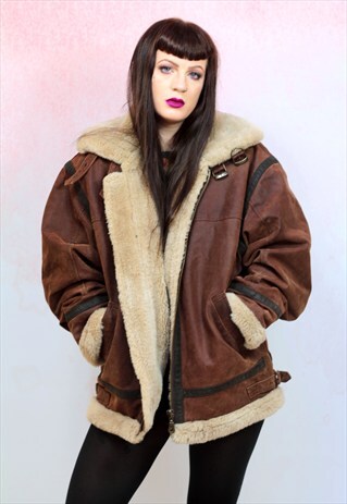 1970S VINTAGE LEATHER AND SHEARLING BROWN AVAITOR JACKET